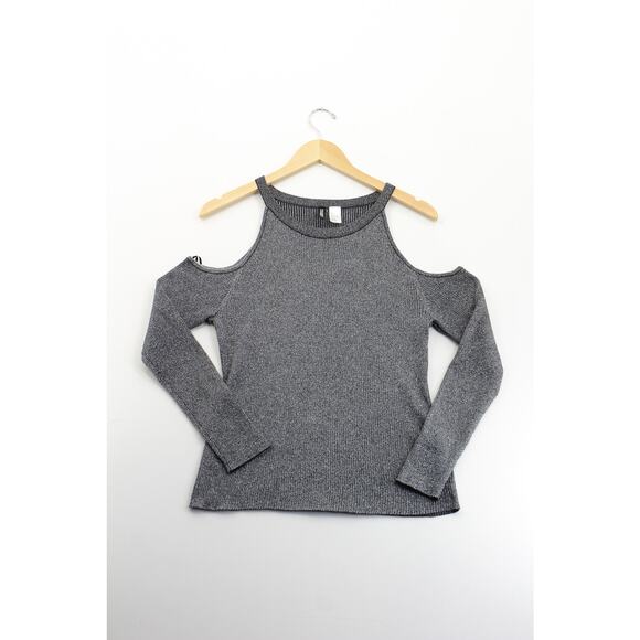 H&M Divided gray ribbed cold shoulder sweater womens large boho causal normcore - Picture 1 of 5